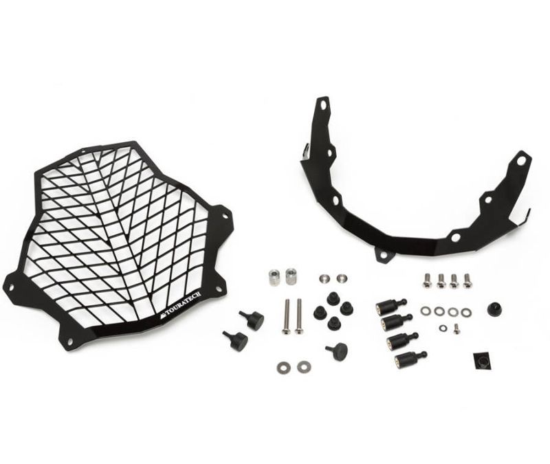 Stainless steel black headlight protector with quick release fasteners, black bracket, for KTM 1050 Adventure/ 1090 Adventure/ 1190 Adventure/ 1190 Adventure R/ 1290 Super Adventure *OFFROAD USE ONLY*