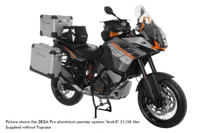 ZEGA Pro aluminium pannier system 31/38 litres with stainless steel rack for KTM 1050 Adventure/ 1090 Adventure/ 1290 Super Adventure/1190 Adventure/ 1190 Adventure R